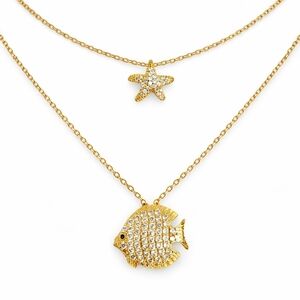 Gold CZ Ocean Charm Necklaces | Fish & Starfish Pendants | Coastal Luxe